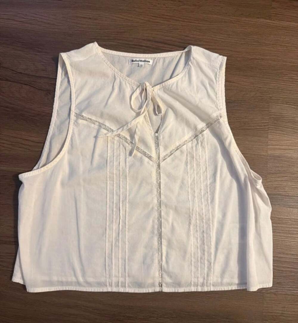 Reformation Knoll Cropped Lace-Trimmed Top Size L Cream Cotton